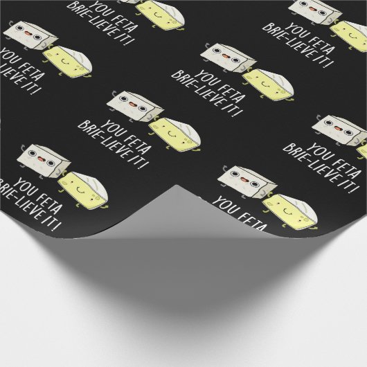 Papier Cadeau Vous Feta Brie lieve It Funny Cheese Pun Dark BG (Coin)