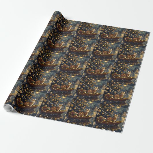 Papier Cadeau Voyage de fête de Noël du chat du Bengale (Déroulé)