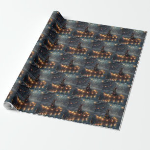 Papier Cadeau Voyage de Noël festif du Doberman