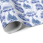 Papier Cadeau Voyage de Noël toile | bleu (Coin rond)