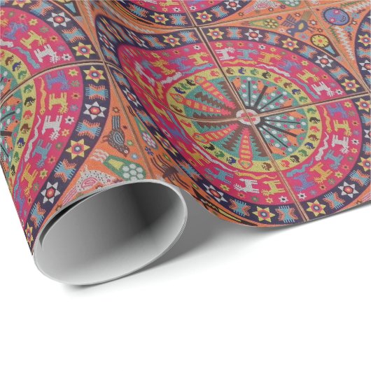 Papier Cadeau Voyage tribal maya mexicain de Boho d'art d'Oaxaca (Coin rond)