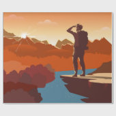 Papier Cadeau Voyageur ou explorateur avec sac à dos, debout sur (Plat)