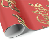 Papier Cadeau Vrolijk Kerstfeest Néerlandais Noël Rouge et Or (Coin rond)