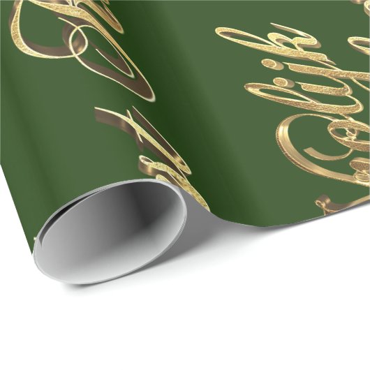 Papier Cadeau Vrolijk Kerstfeest Néerlandais Noël Vert et Or (Coin rond)