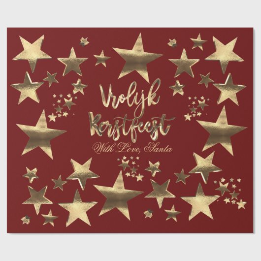 Papier Cadeau Vrolijk Kerstfeest Red Gold Elegant Script néerlan (Plat)