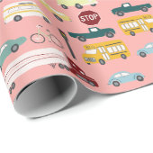 Papier Cadeau Vroom ! Circulation Motif Voitures Camions Bus Vél (Coin rond)
