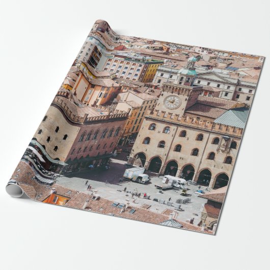 Papier Cadeau Vue aérienne de la Piazza Maggiore carré et San Pe (Déroulé)