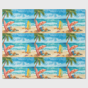 Papier Cadeau Vue de la plage avec le texte Merci sur le ciel