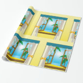 Papier Cadeau Vue de la plage ensoleillée à travers une fenêtre (Déroulé)