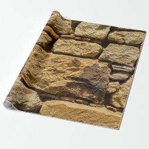 Papier Cadeau Vue d'un vieux mur avec pierres jaunes, abstrait,