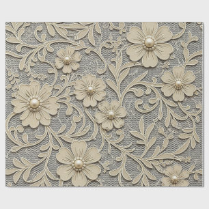 Papier Cadeau Vue florale en dentelle avec centres de perles