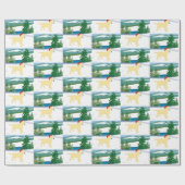 Papier Cadeau Vue hivernale de Noël du Labrador jaune (Plat)