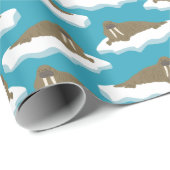 Papier Cadeau Walruses sur Icebergs Patterned (Coin rond)