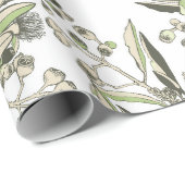 Papier Cadeau Waratah & Gumnut Eucalyptus - Vert Et Blanc (Coin rond)