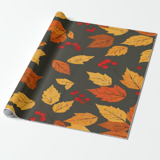 Papier Cadeau Warm Autumn Leaves Pattern on Dark Grey Background