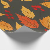 Papier Cadeau Warm Autumn Leaves Pattern on Dark Grey Background (Coin)