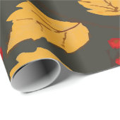 Papier Cadeau Warm Autumn Leaves Pattern on Dark Grey Background (Coin rond)