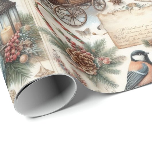 Papier Cadeau Watercolor Antique Winter/Christmas Script (Coin rond)