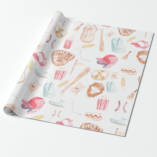 Papier Cadeau Watercolor Baseball (Déroulé)