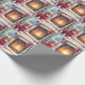 Papier Cadeau Watercolor Basset Hound Cozy Fireplace Christmas (Coin)