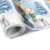 Papier Cadeau Watercolor Bedlington Terrier Lamppost Christmas (Coin rond)