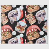 Papier Cadeau Watercolor Chat Motif de Noël (Plat)