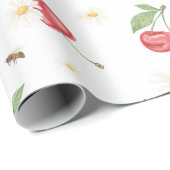 Papier Cadeau Watercolor Cherry Pattern Wrapping Paper (Coin rond)