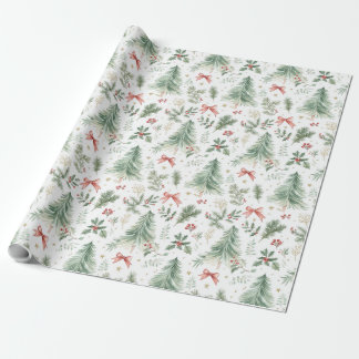 Papier Cadeau Watercolor Christmas Greenery Wrapping Paper
