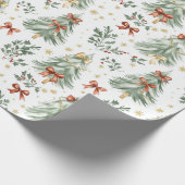Papier Cadeau Watercolor Christmas Tree & Bow Wrapping Paper (Coin)