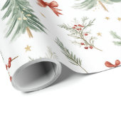 Papier Cadeau Watercolor Christmas Tree & Holly Wrapping Paper (Coin rond)