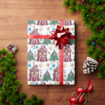 Papier Cadeau Watercolor Christmas Wonderland Motif<br><div class="desc">Papier à envelopper avec un motif fantaisiste d'aquarelle, illustrant un merveilleux pays de Noël rêveur et magique avec des maisons de chocolat entourées de bonbons, lollipops, bonbons en coton, lampadaires, bougies, cloches d'anges et arbres de Noël avec de mignons oiseaux cardinaux et leurs maisons d'oiseaux. Ce motif est peint à...</div>