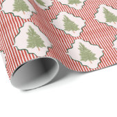 Papier Cadeau Watercolor Coquette Christmas Tree Striped Pattern (Coin rond)