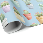 Papier Cadeau watercolor cute cactus boho nursery (Coin rond)