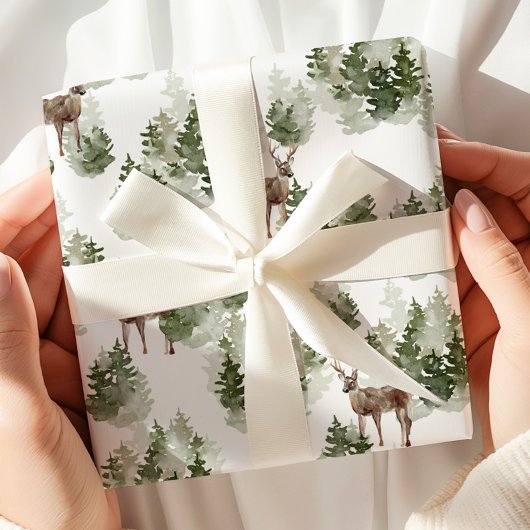 Papier Cadeau Watercolor Deer Winter Forest