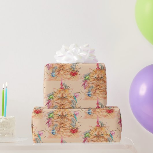 Papier Cadeau Watercolor Fun Cat Wrapped up in Christmas (Cadeaux de fête)