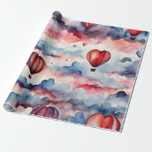 Papier Cadeau Watercolor Heart Hot Air Balloon (Déroulé)