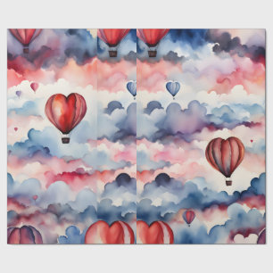 Papier Cadeau Watercolor Heart Hot Air Balloon