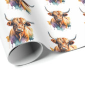 Papier Cadeau Watercolor Highland Cow Motif (Coin rond)