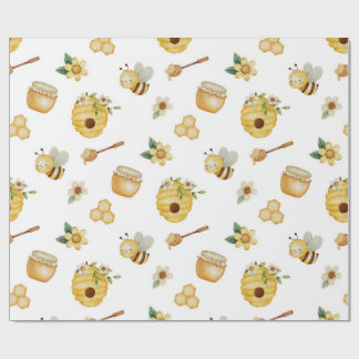 Papier Cadeau Watercolor Honey Bee Wrapping Paper