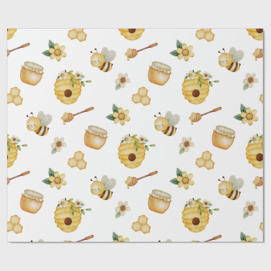 Papier Cadeau Watercolor Honey Bee Wrapping Paper (Plat)