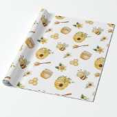 Papier Cadeau Watercolor Honey Bee Wrapping Paper (Déroulé)