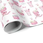 Papier Cadeau Watercolor Hot Pink Mahjong Cocktails (Coin rond)