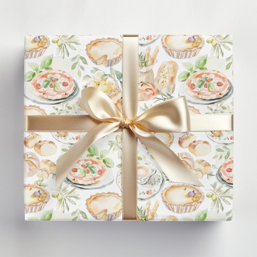 Papier Cadeau Watercolor Mediterranean Food Pattern
