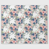 Papier Cadeau Watercolor Navy et Blush Floral (Plat)