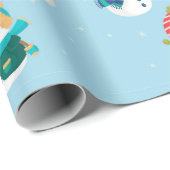 Papier Cadeau Watercolor Noël mignonne Snowman Party (Coin rond)