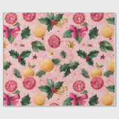 Papier Cadeau Watercolor Pink Citrus Christmas  (Plat)