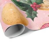 Papier Cadeau Watercolor Pink Citrus Christmas  (Coin rond)