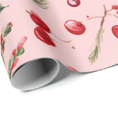 Papier Cadeau Watercolor Pink & Red Christmas Candy Cane (Coin rond)