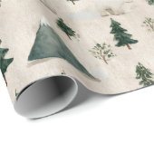 Papier Cadeau Watercolor Polar Bear & Pine Tree (Coin rond)