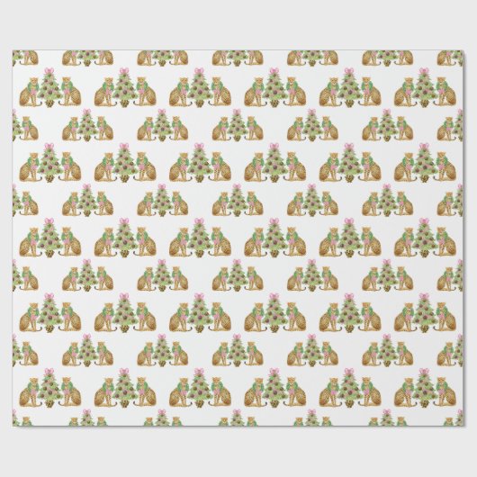 Papier Cadeau Watercolor Preppy Leopard Christmas Tree (Plat)